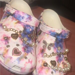 CROCS Pink and Blue Mules & Clogs with Decorative Charms